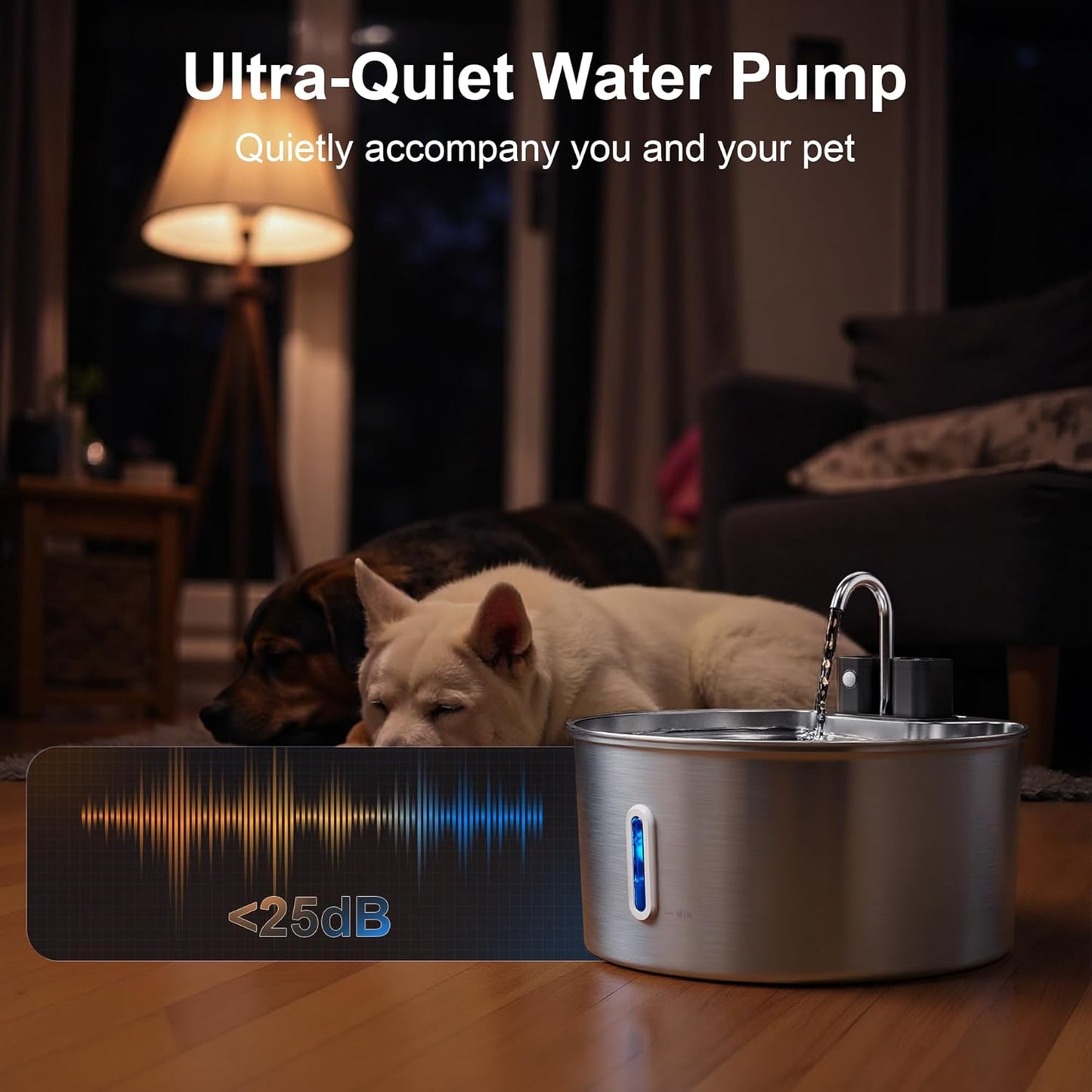 Casfuy PWL-009 Wireless Smart 3 Water Modes Stainless Steel Dog Water Fountain, 237-oz