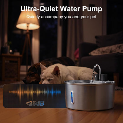 Casfuy PWL-009 Wireless Smart 3 Water Modes Stainless Steel Dog Water Fountain, 237-oz