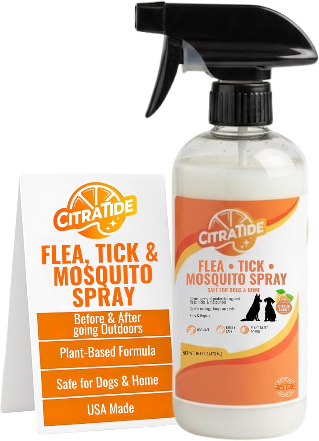 Natural Flea, Tick & Mosquito Spray for Dogs – Cedarwood & Citrus Formula – Plant-Based, DEET-Free, Non-Toxic, USA Made – Safe for Home & Pets – CITRATIDE (16 fl oz)