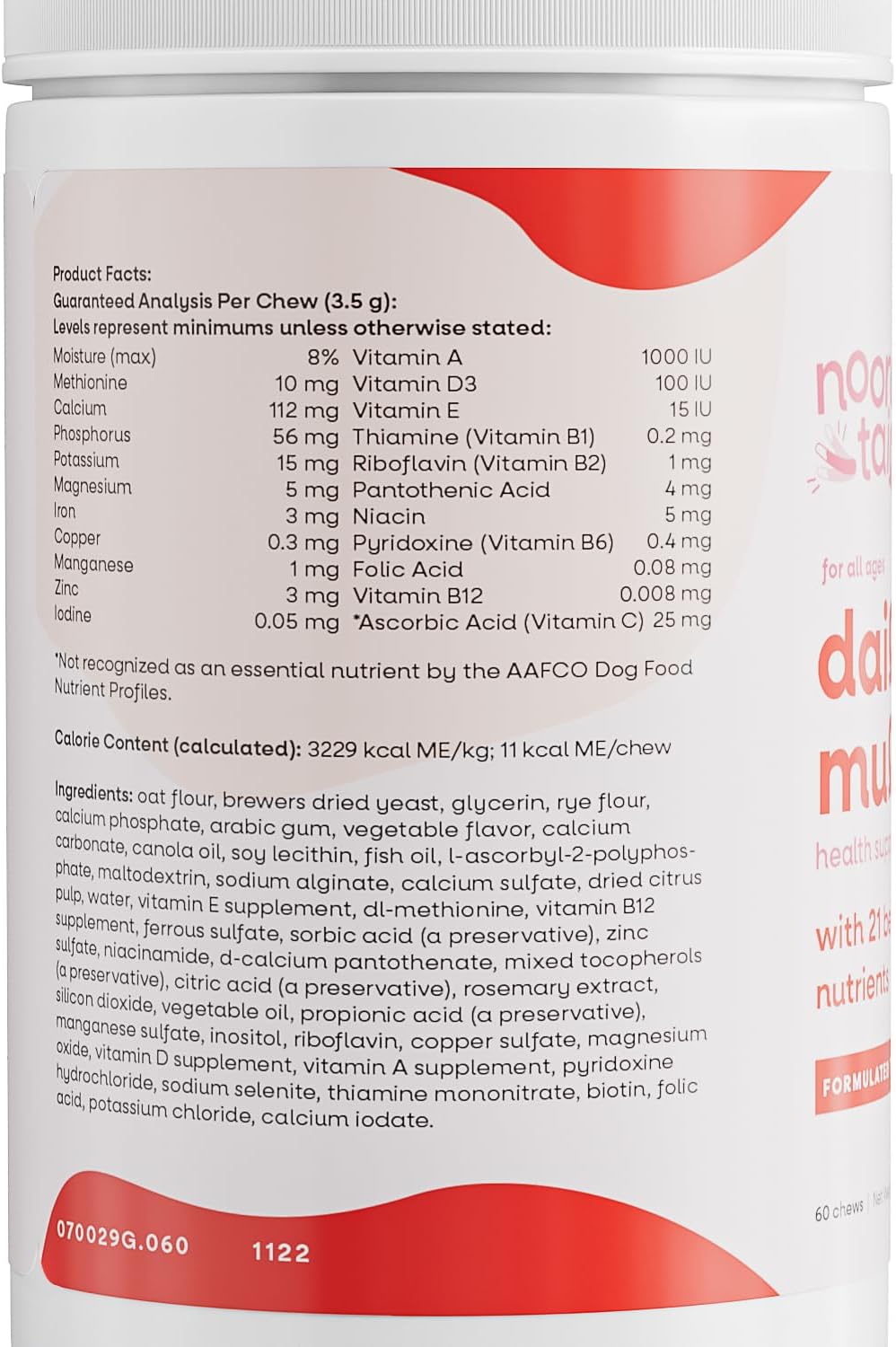 21-in-1 Dog Vitamins and Supplements with Glucosamine & Chondroitin, Natural Daily Multivitamin Chewable for Dogs, Puppy Vitamins Health-Skin-Immunity-Gut Digestion-Joint-Heart, 60 pcs