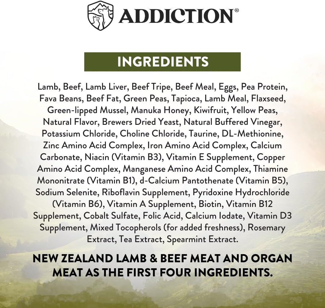 Addiction Wild Islands Highland Meats - Grass-Fed Lamb & Beef - Whole Prey Diet with Meat & Organ Meats - High-Protein Grain-Free Dry Dog Food for Adult Dogs - 20lbs