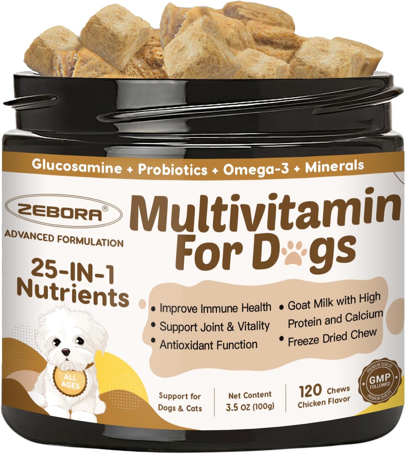 Dog Multivitamin with Probiotics - Dog Vitamins and Supplements - Multivitamin for Dogs with Glucosamine, Omega 3 and Probiotics for Dogs Digestive Health, Immunity, Joint, Hip, Skin and Coat