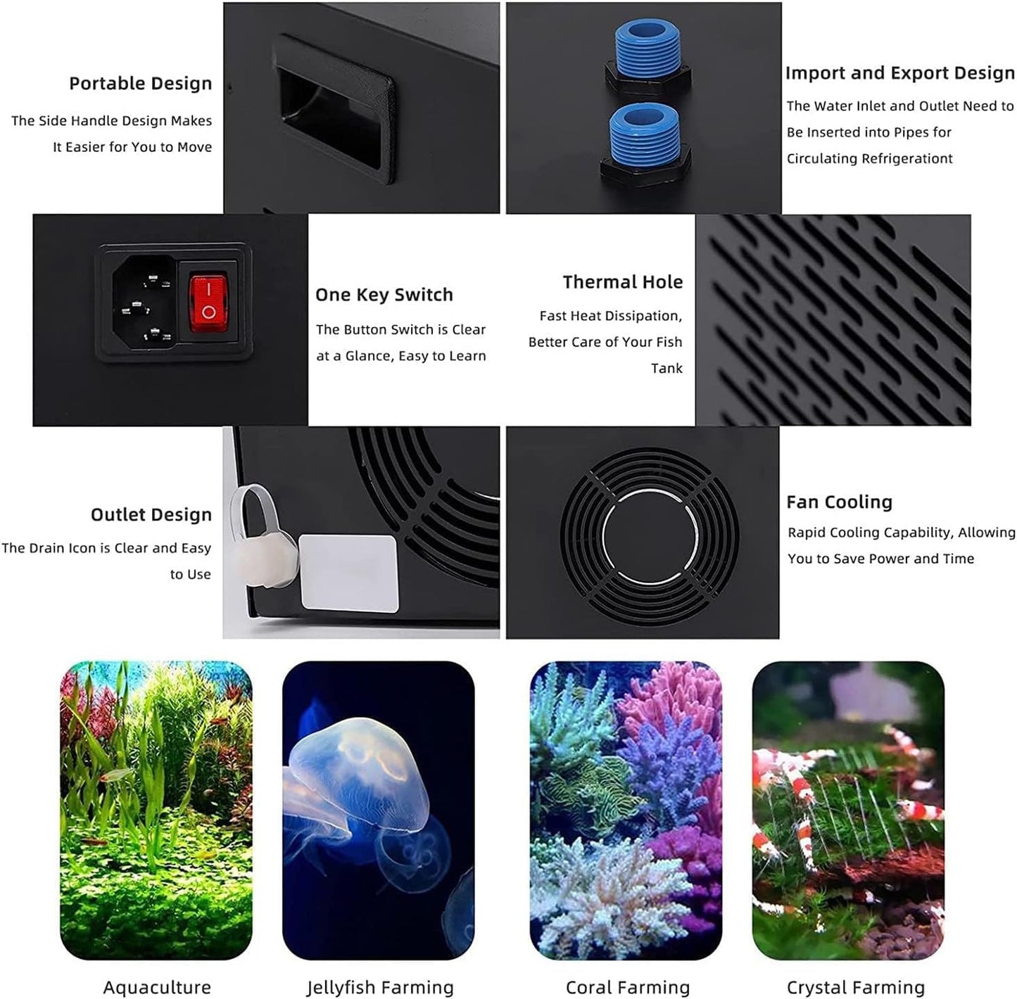 Aquarium Chiller 160L/300L/500L Fish Tank Jellyfish Aquarium Hydroponic Cooler Aquarium Water Chiller Fish Tank Cooling Machine (500L)