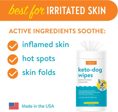 Dogtopia Keto Dog Wipes for Pets (60ct) | Soothing and Convenient Wipes for Pets’ Irritated Skin | Relief for Skin Problems in Dogs