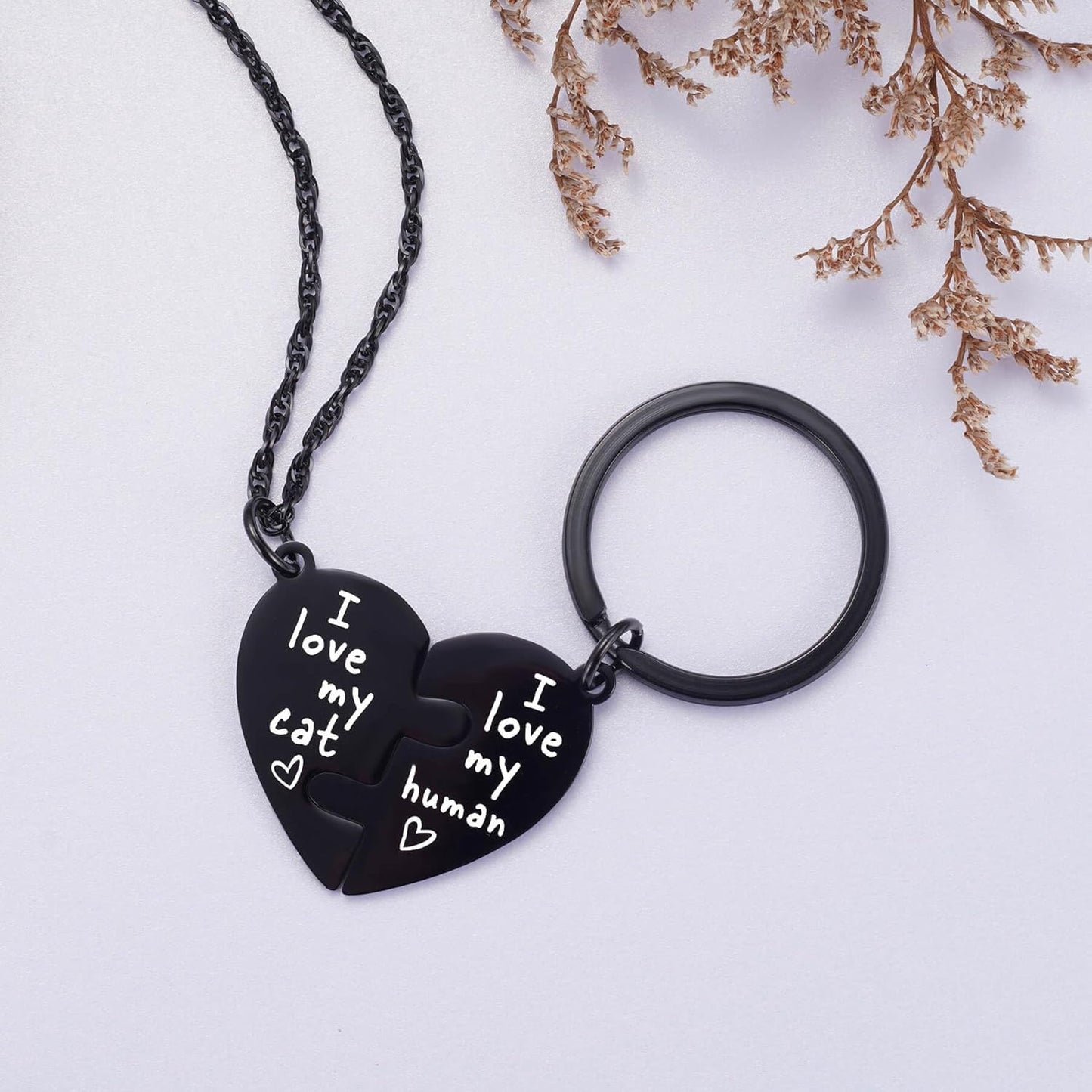 Ralukiia Best Friends Cat Dog Owner Friendship Love Necklace and Collar Charm Gift Set, Cat Dog BFF Necklace for 2, Pet Lover