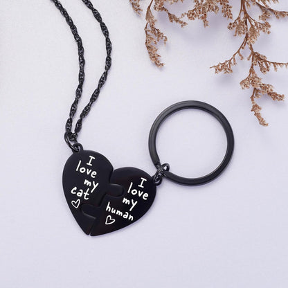 Ralukiia Best Friends Cat Dog Owner Friendship Love Necklace and Collar Charm Gift Set, Cat Dog BFF Necklace for 2, Pet Lover