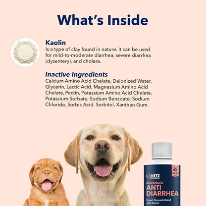Vets Preferred Anti-Diarrhea & Gas Relief for Dogs – Kaolin Formula to Soothe Upset Stomach & Support Digestive Health – All Breed & Size Dogs – 8 fl oz Liquid – Made in USA