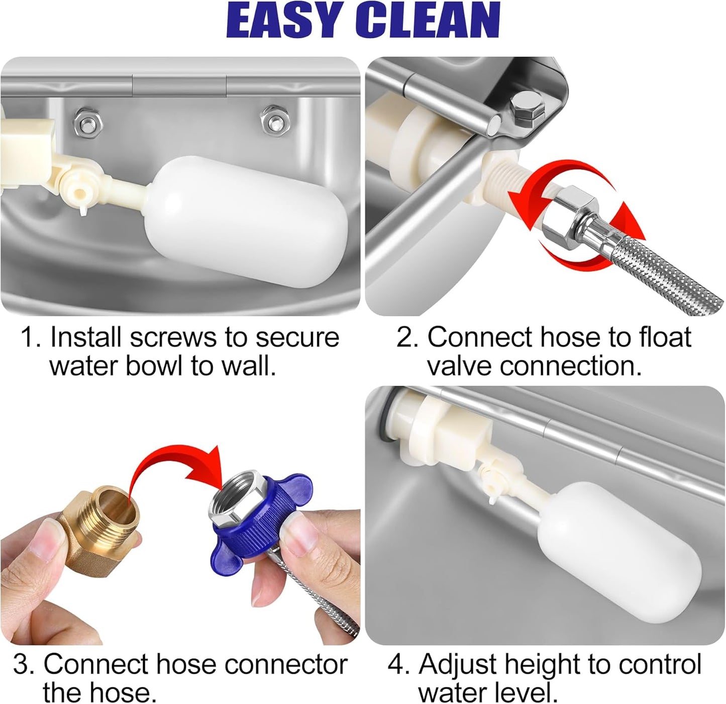 ToLanbbt Automatic Animal Dispenser Horse Water Bowl with Float Valve Stainless Steel Goat Waterer Feeder Outside Water Trough for Livestock Auto Fill Dog Watering Bowl with 1/2" Hose, Drainage Hole