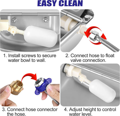 ToLanbbt Automatic Animal Dispenser Horse Water Bowl with Float Valve Stainless Steel Goat Waterer Feeder Outside Water Trough for Livestock Auto Fill Dog Watering Bowl with 1/2" Hose, Drainage Hole