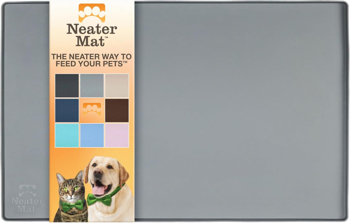 Neater Pet Brands Neater Mat Cat & Dog Food Mat, Waterproof & BPA-Free Silicone Placemat with Raised Edge for Under Food and Water Bowls, 19" x 12", Gunmetal Grey