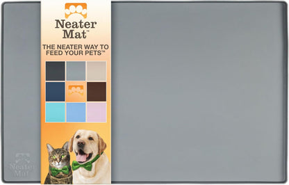Neater Pet Brands Neater Mat Cat & Dog Food Mat, Waterproof & BPA-Free Silicone Placemat with Raised Edge for Under Food and Water Bowls, 19" x 12", Gunmetal Grey