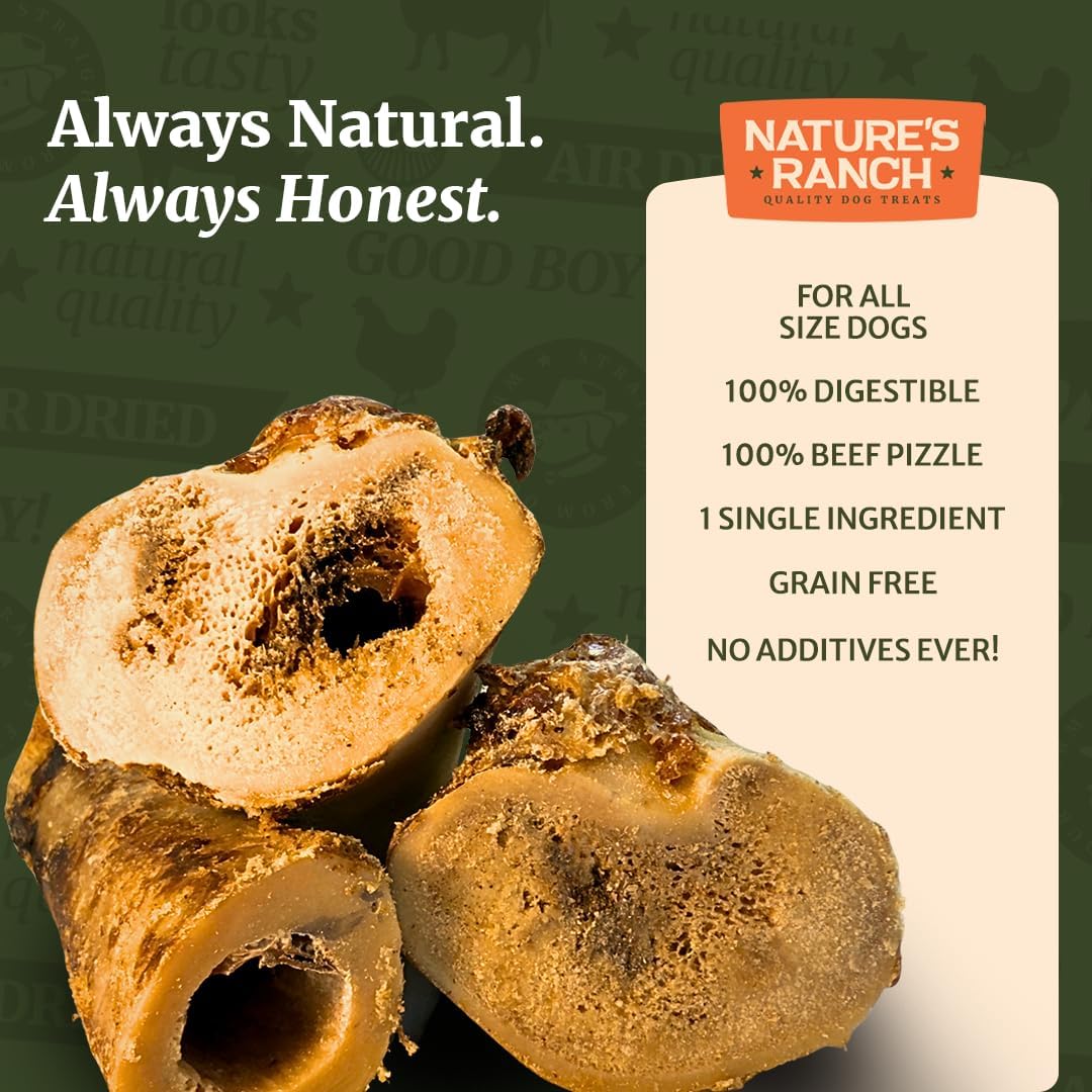 Nature's Ranch Premium Marrow Bones for Dogs – 3–4 Inch, 6 Pack, 100% Natural, Slow-Roasted, Long-Lasting Chews for Dental Health | Ideal for Small & Medium Dogs