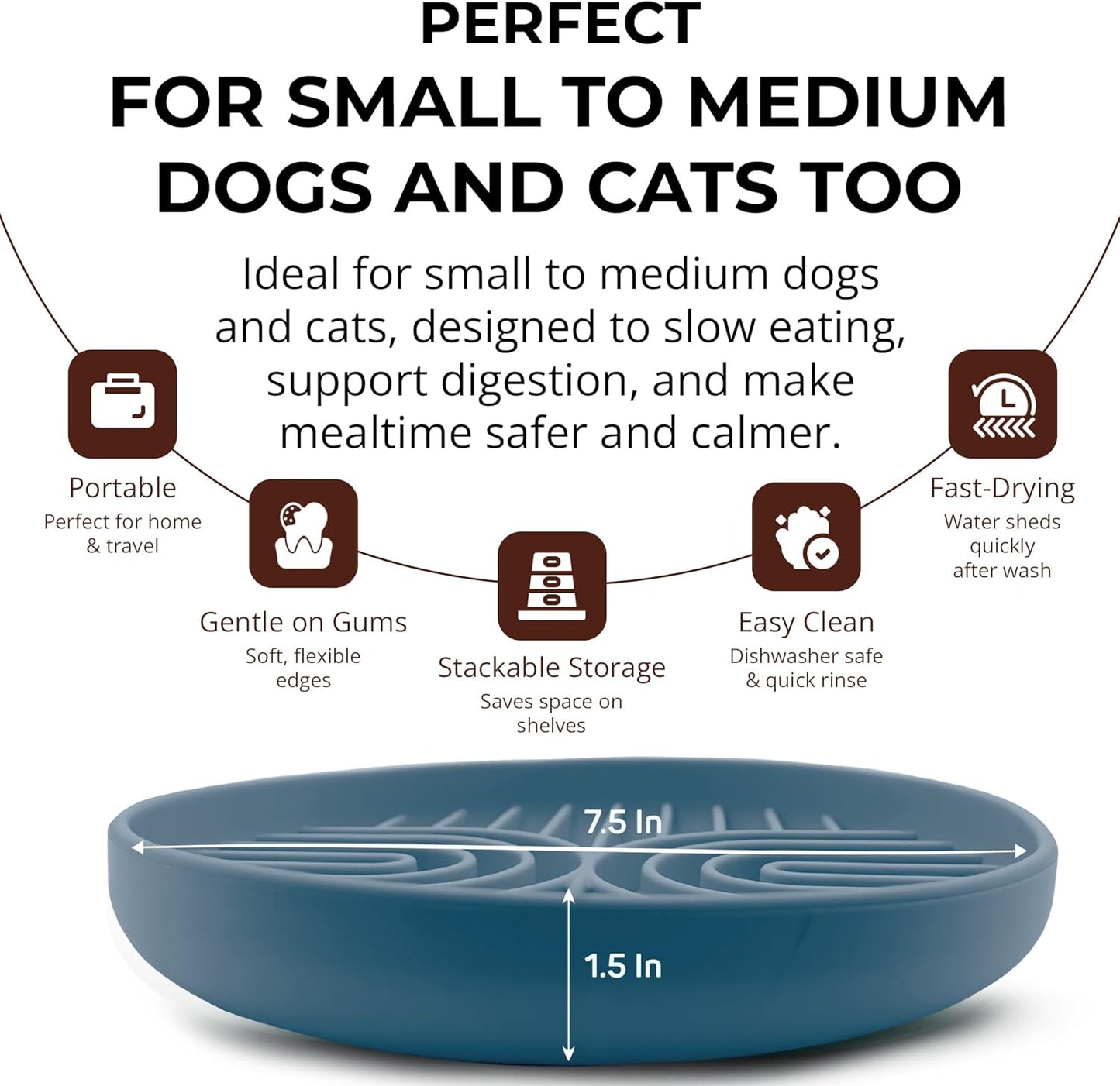 Slow Feeder Dog Bowls, Dishwasher Safe, Non-Slip Base, BPA-Free Slow Eating Dog Bowl (Stone Gray, 2-Pack)
