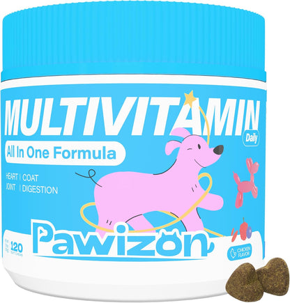 All-in-One Dog Multivitamin with Superfood Berries, Probiotics, Glucosamine, Omega 3 - Support Hip Joint, Skin Coat, Allergy Relief, Digestion, Immune Health - Vitamins Supplement - 120 Chews