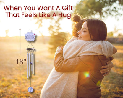Pet Memorial Wind Chime - 18" Metal Casted Pawprint Wind Chime - A Beautiful Remembrance Gift for a Grieving Pet Owner - Includes Pawprints Left by You Poem Card