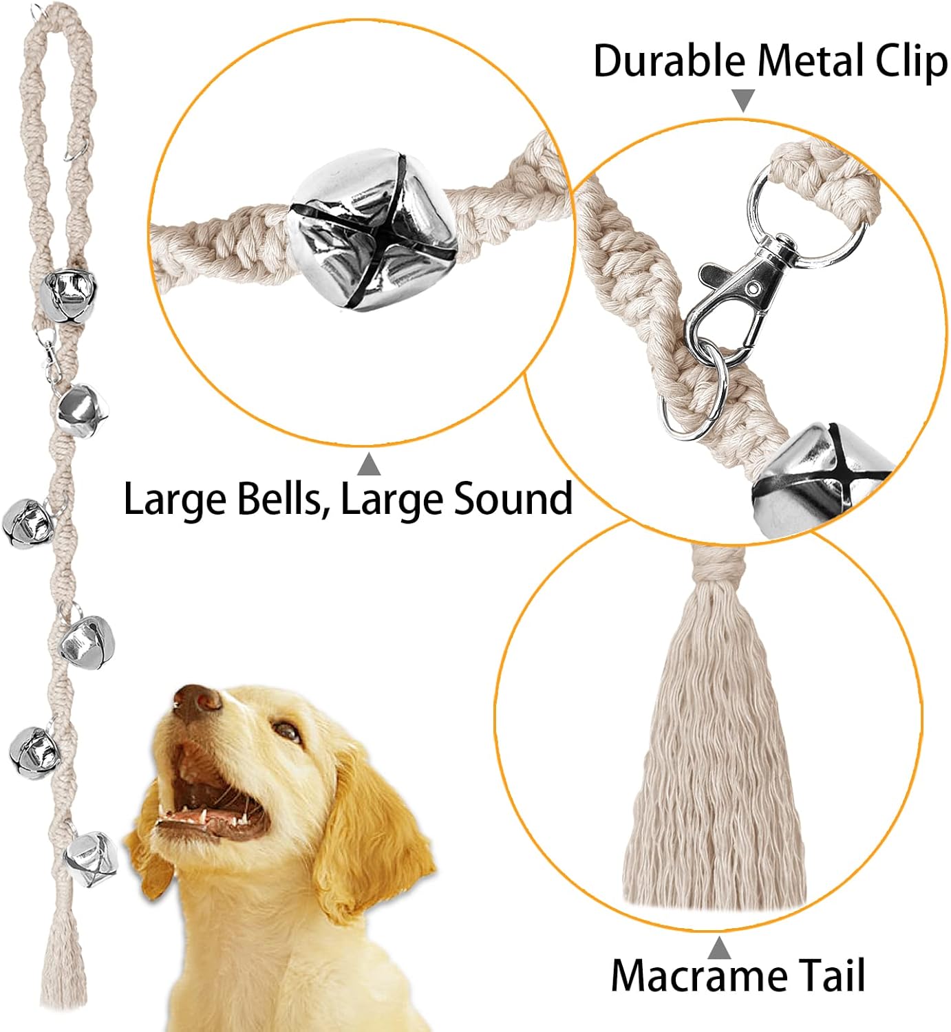 Dog Bells to Go Outside & Puppy Potty Training, Adjustable Dog Door Bell Ring to Go Potty, Handmade with Premium Yarn. Twisted Style, Beige