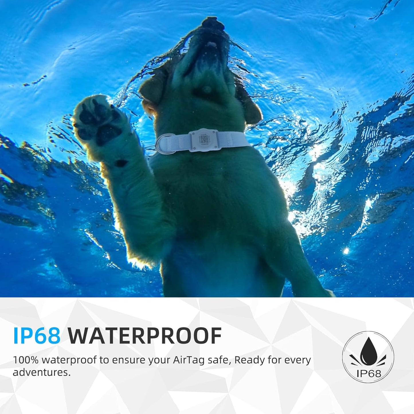 Airtag Dog Collar QR Code - IP68 Waterproof Integrated Air Tag Dog Collar Holder ID Tag - Free Pet Online Profile - Durable Natural Cotton Hemp - Fits for Small Medium Large Dogs (Blue, L)