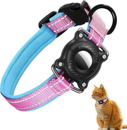 Reflective AirTag Cat Collar, IP68 Waterproof Airtag Holder, Safety Elastic Band Cat Collars for Kittens and Puppies (Pink, S)