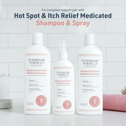 Veterinary Formula Clinical Care Hot Spot & Itch Relief Cat & Dog Medicated Conditioner, 16 oz – Oatmeal Conditions Skin for a Lustrous Coat, Formulated to Help Alleviate Itchy Skin