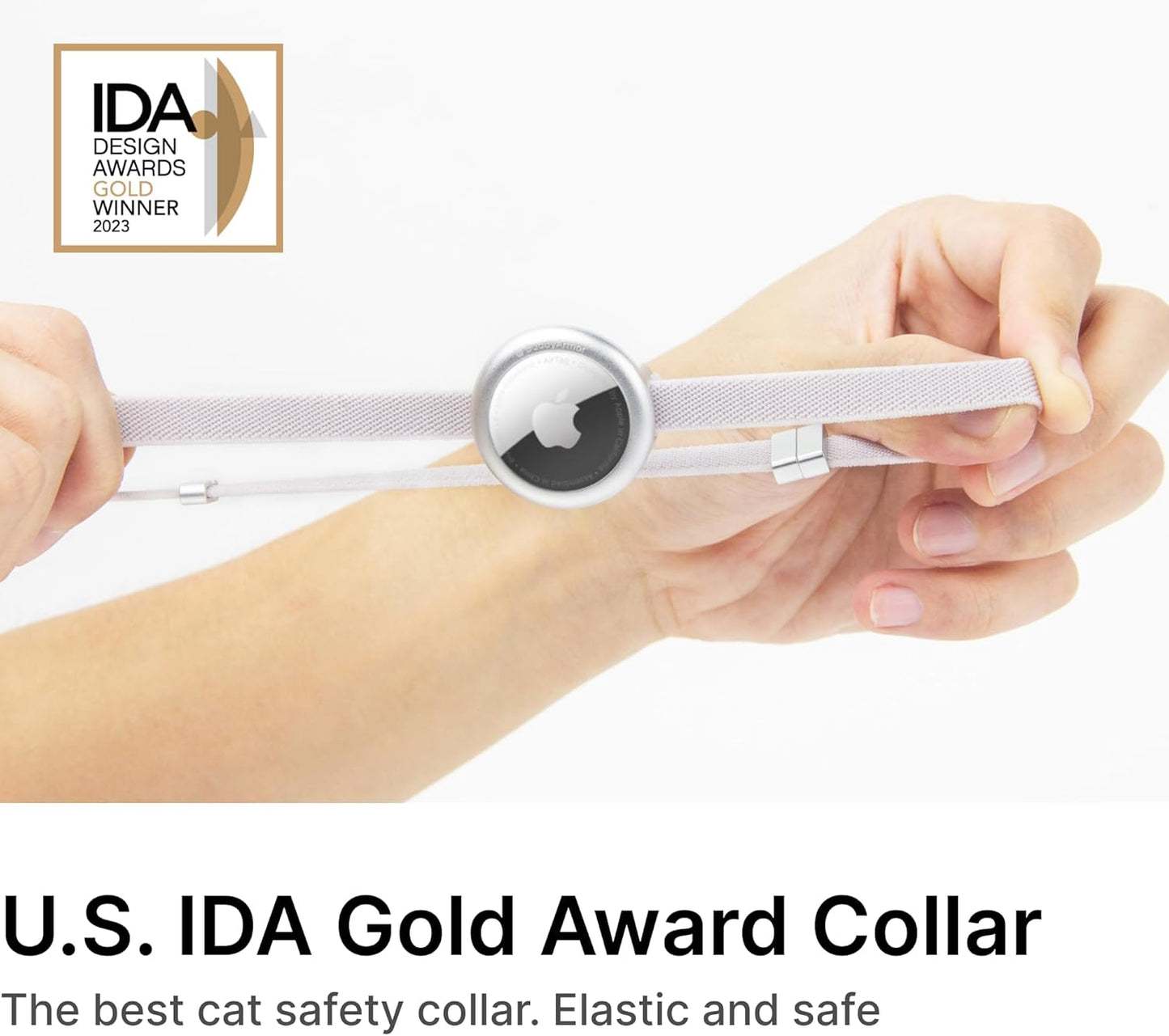 Cat Airtag Collar, US IDA Gold Award Cat Safety Collar Non Breakaway Elastic Airtag Collar Lightweight Airtag Holder Anodized Aluminium Case for Kitten Small to Large Cats,S(Gold Champagne)
