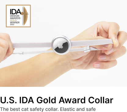 Cat Airtag Collar, US IDA Gold Award Cat Safety Collar Non Breakaway Elastic Airtag Collar Lightweight Airtag Holder Anodized Aluminium Case for Kitten Small to Large Cats,S(Gold Champagne)