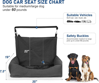 Dog Car Seat for Medium Large, Safe and Comfortable Dog Car Bed Medium Under 60lbs, Multipurpose Design Washable with Non-Slip Base