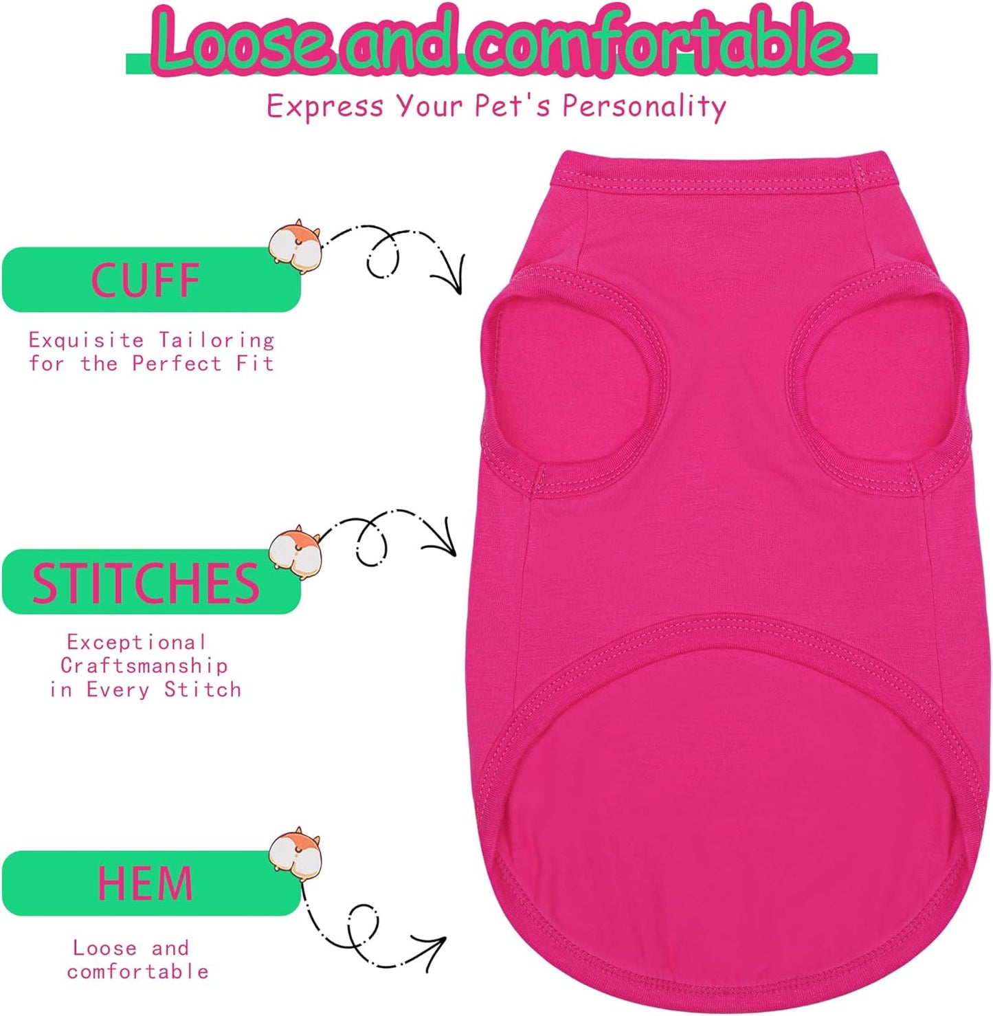 Paiaite Dog Clothes Fashionable Sleeveless Pet Vest: 'Little Miss Sassy' Printed Cotton Dog Shirt, Ideal for Small, Medium, and Large Breeds, Ensuring Comfort and Breathability Green S