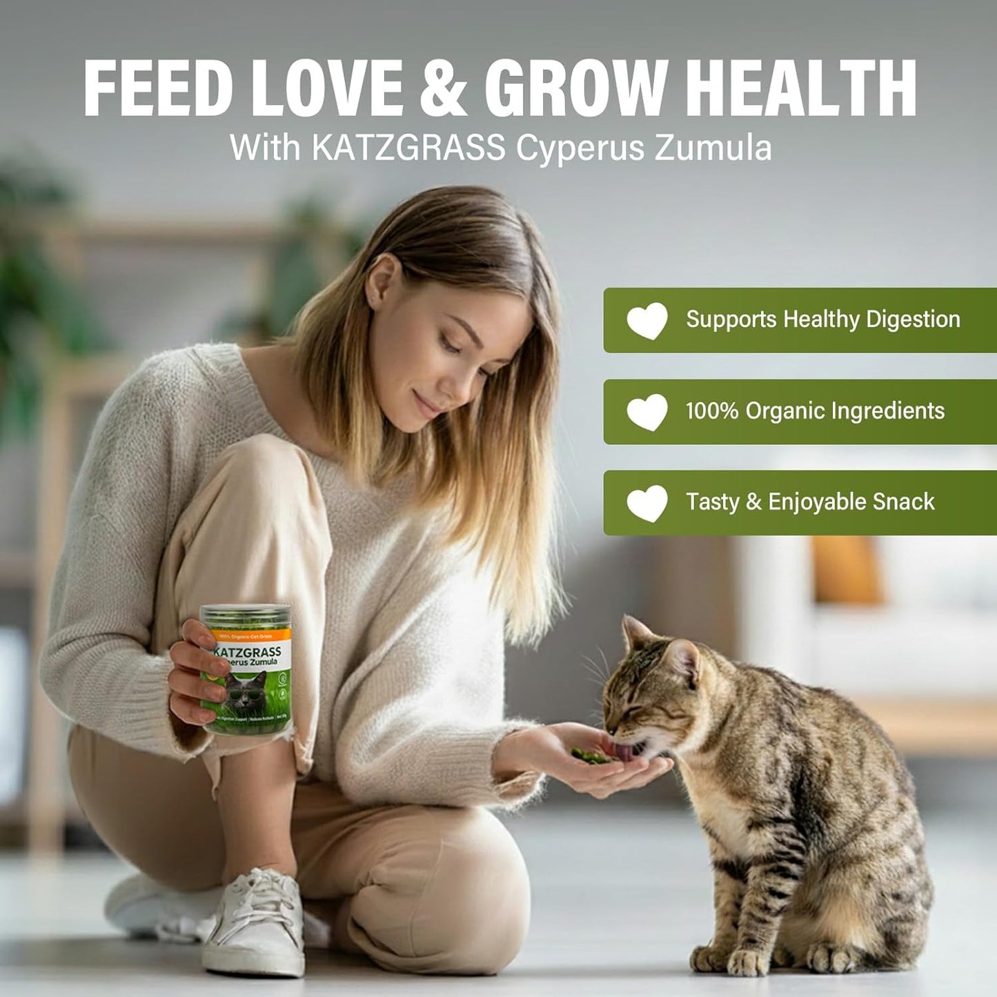 Cat Grass Treats, Natural Hairball Treatment for Cats, Healthy Freeze-Dried Supplement to Aid Digestion and Control Hairballs, 120 g