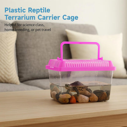 30 PCS Plastic Reptile Terrarium Carrier Cage, Portable Transparent Aquarium Box with Slotted Ventilation Holes for Turtle, Snake, Spider, Breeding, Hatching, Fish, 5 Colors Lid, 5 x 3.4 x 3.4 in