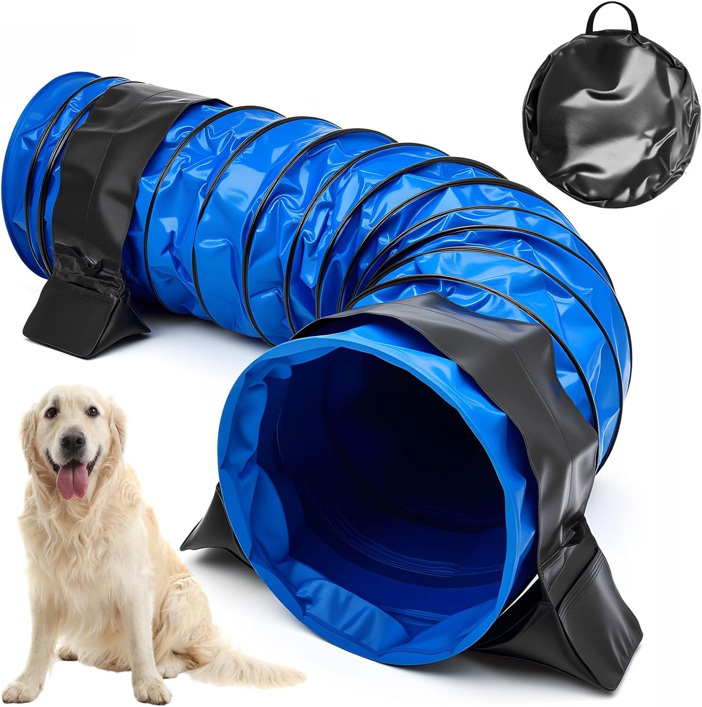 24 in 10 Foot PVC Dog Agility Tunnel with Sandbags Dogs Agility Training Equipment Tunnel with 2 Pack Sandbags, Carry Bag and 4 Ground Spikes for All Medium and Large Dogs Outdoor Sports