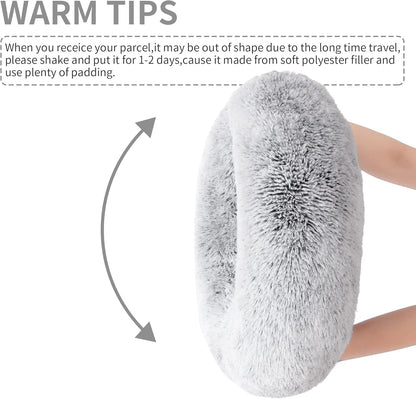 Love's cabin Calming Cat Bed for Indoor Cats, Anti-Anxiety Donut Round Dog Bed, Fluffy Faux Fur Washable Pet Bed for Small Medium Dogs and Cats,Grey,20in