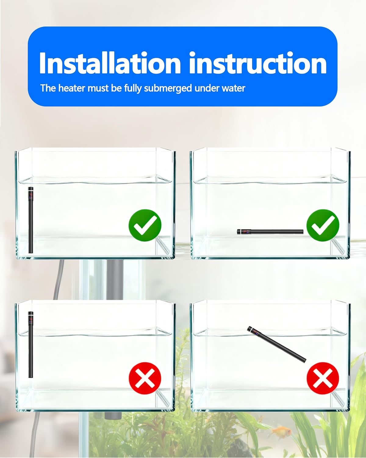 50W Titanium Aquarium Heater with LED Digital Display & External Controller – Submersible Fish Tank Heater, Precise ±1.8℉, IP68 Waterproof, for 3-7 Gallon Freshwater & Saltwater Tanks