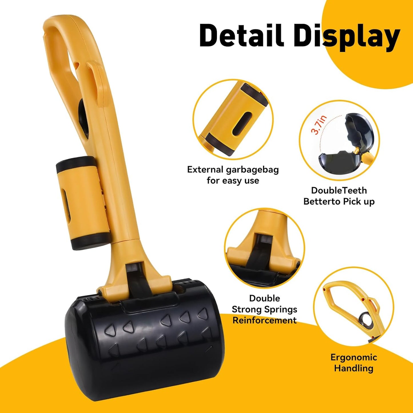 Andiker Dog Poop Scooper with Bag Attachment with 20Pcs Bag Refills, Pet Pooper Scooper with 13" Length Handle Hide&High Elastic Spring Dog Pooper Scooper for Yard Medium Dog, Puppy (Yellow Black)