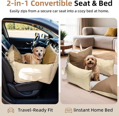 Small Dog car seat for Small Dogs seat Bed for car cat pet Puppy Bed Dog Medium Sized Booster 5-15 lbs with Harness（Milky White）