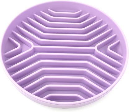 Slow Feeder Dog Bowl, 7.8 x 7.8 inches, Silicone Pet Puzzle Bowl with Suction Base, Foldable (Purple)