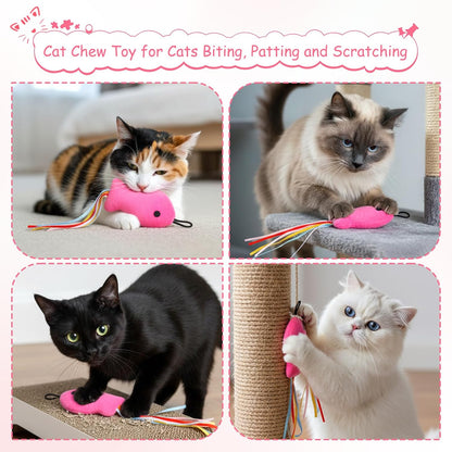 5 Pcs Cat Toys Rose Red Fish, Premium Cat Wand Toy Accessories with Ribbons Catnip Toys for Indoor Cats Exercise and Play