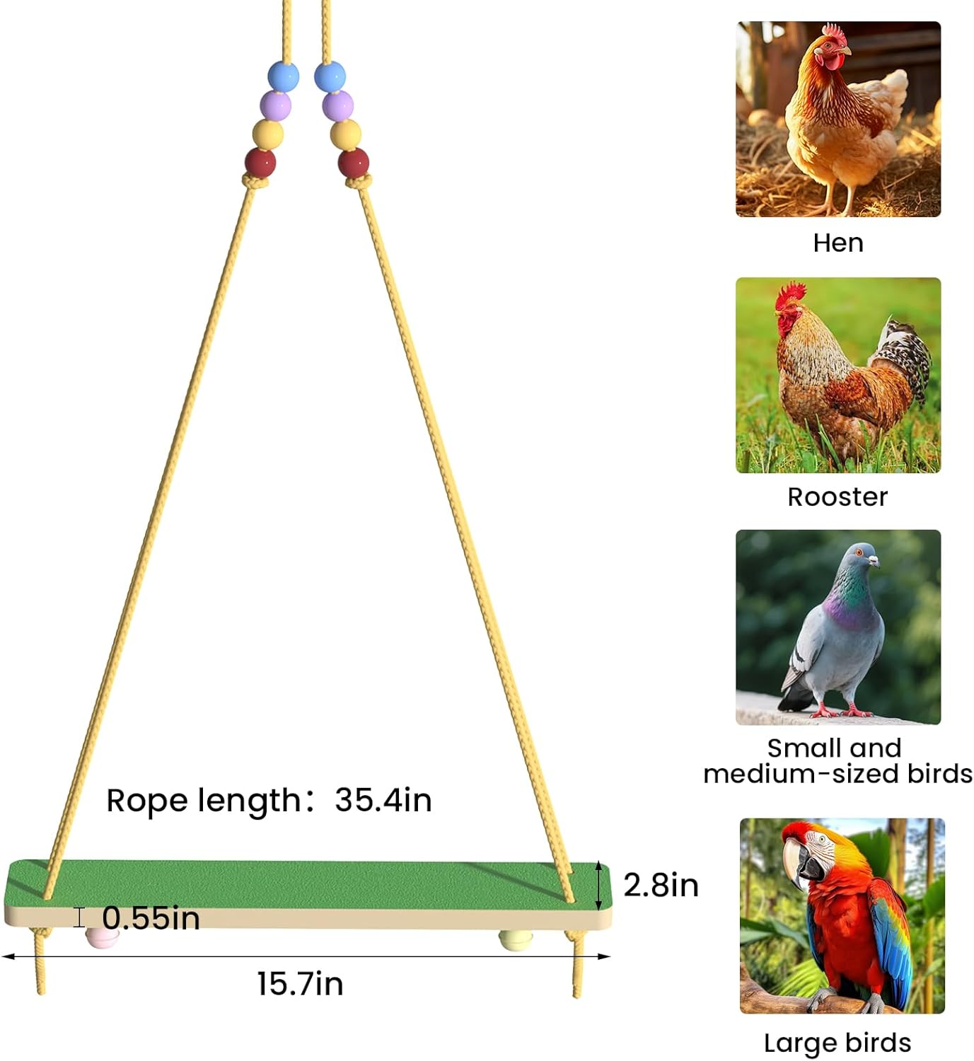 15.7-Inch Wooden Frosted Chicken Swing Perch Toy Natural Handcrafted Chicken Coop Accessory Chicken Enrichment Toy for Hens and Roosters(Yellow)