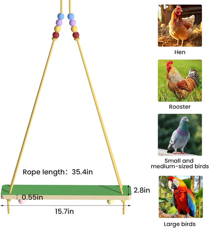 15.7-Inch Wooden Frosted Chicken Swing Perch Toy Natural Handcrafted Chicken Coop Accessory Chicken Enrichment Toy for Hens and Roosters(Yellow)
