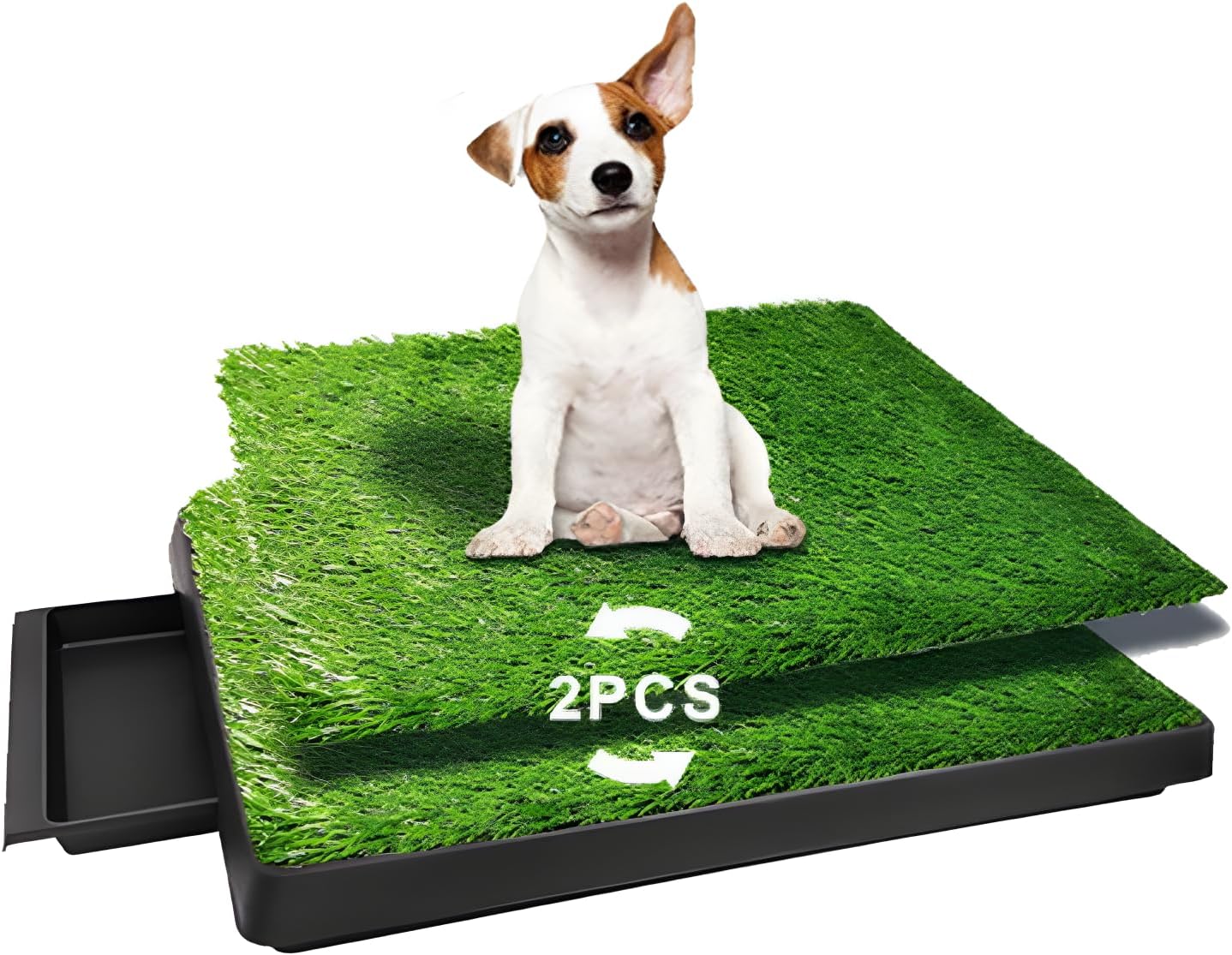 Dog Urinal containing 2 Replaceable lawns, Dog Potty Grass .Portable pet bedpans That can be Washed， Suitable for Almost All Types of Dogs. Length: 25 inches. Width 20 inches. Height: 3 inches