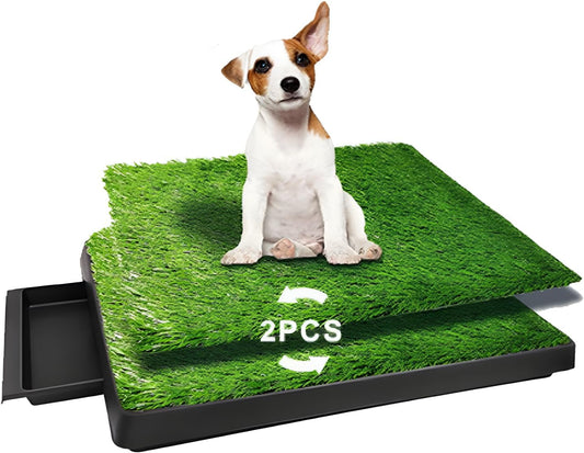 Dog Urinal containing 2 Replaceable lawns, Dog Potty Grass .Portable pet bedpans That can be Washed， Suitable for Almost All Types of Dogs. Length: 25 inches. Width 20 inches. Height: 3 inches