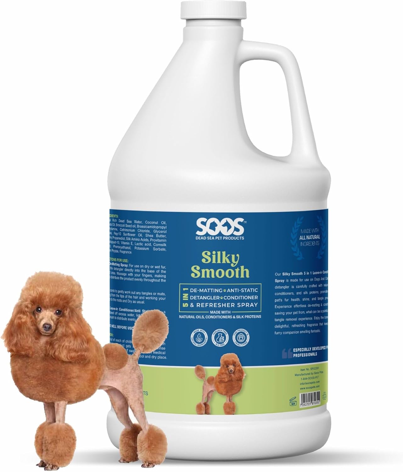 SOOS Pet Silky Smooth 5-in-1 Leave-On Conditioning Spray for Dog & Cat | Moisturizing, Anti-Itch, Softens Coat, Natural Ingredients | Pet Grooming Essentials | No Spray Bottle Included - 4L