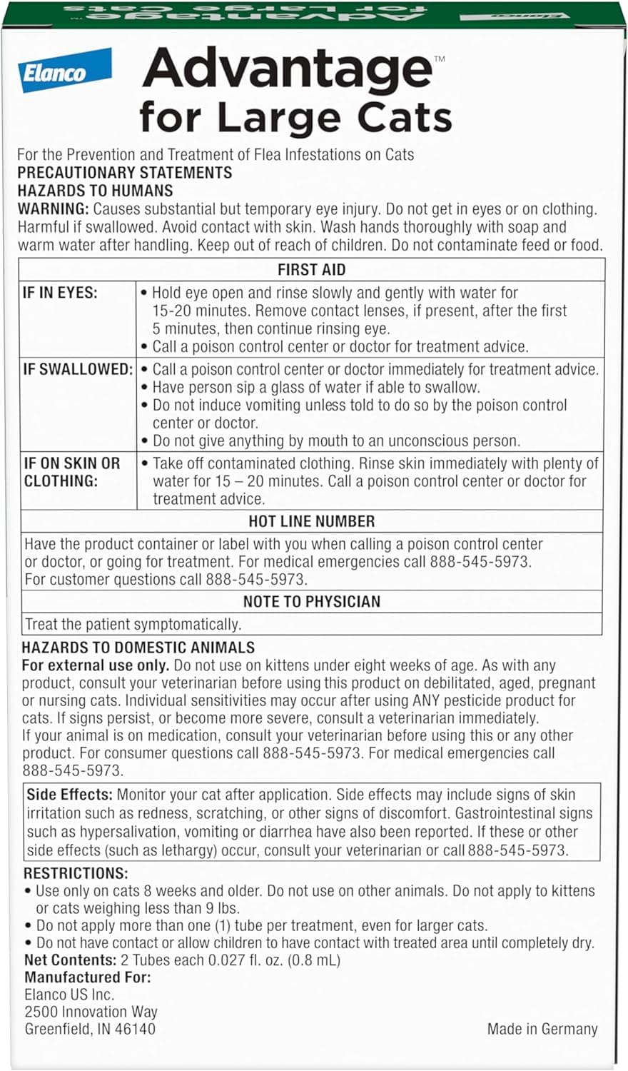 Bundle of Advantage Topical Cat Flea Treatment and Prevention for Large Cats Over 9 lbs. + Advantage Carpet & Upholstery Spot Spray 16 oz.