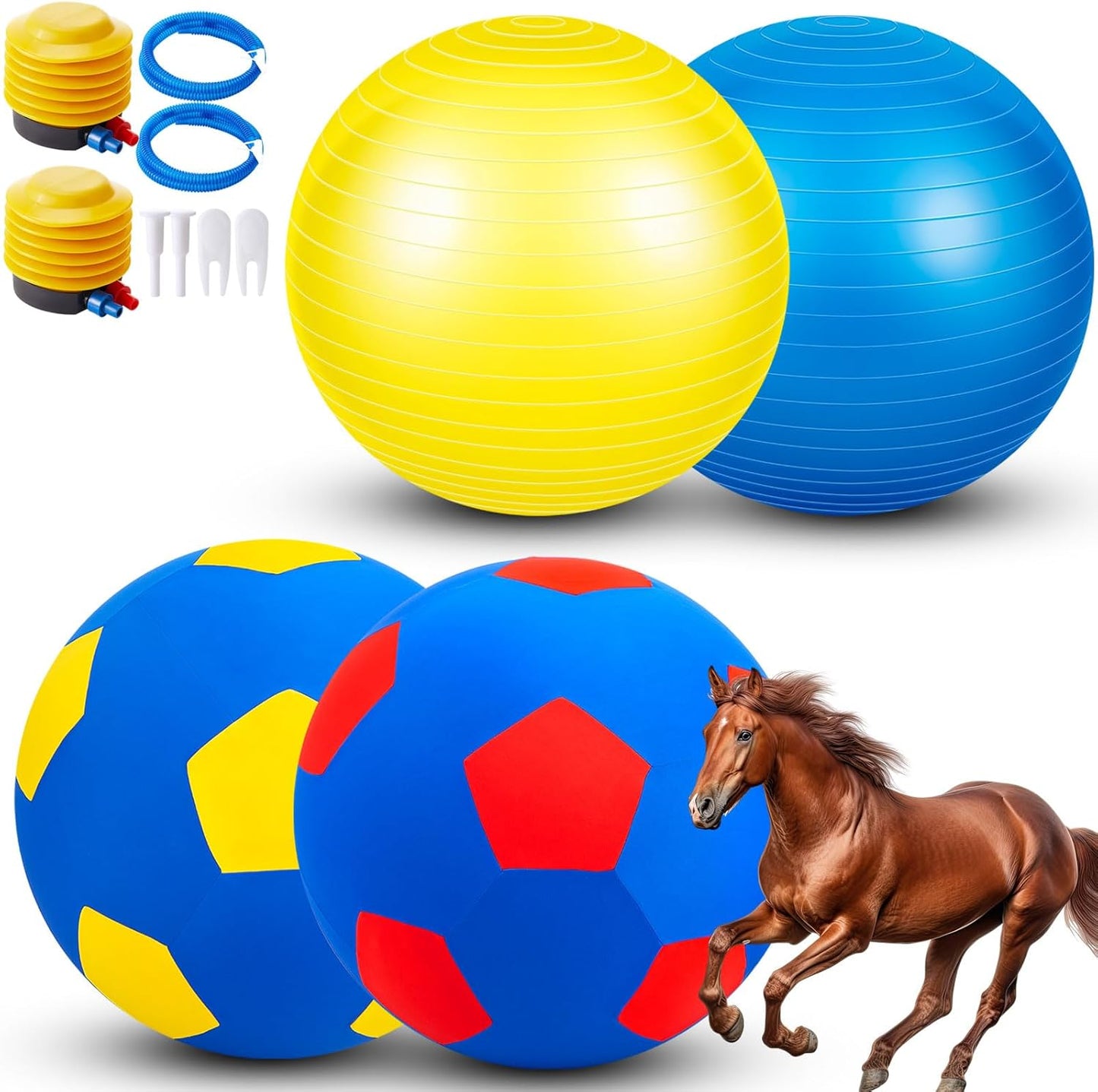 2 Set Giant 40" Herding Ball with Cover Anti Burst, Waterproof Durable Large Horse Toy, Please Watch VCR for How to Inflation Horse Toys for Equine Pasture Stall Outdoor, Pump Included
