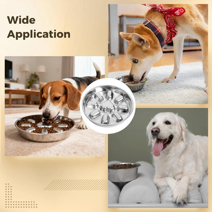 Stainless Steel Slow Feed Dog Bowl, Anti-Choke Pet Feeder with 9 Protrusions for Puppies & Dogs, Circular Design, Reduces Mess, Non-Skid Base