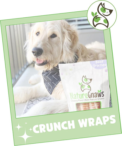 Nature Gnaws Beef Trachea Crunch Wraps for Dogs (3 Count) - Long Lasting Natural Beef Jerky Dog Chew Bones - Rawhide Free