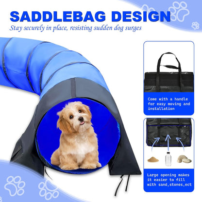 10 Foot Dog Agility Tunnel with Sandbags, 24 Inch Open Indoor Outdoor Dog Agility Training Equipment for Large Medium Small Dogs