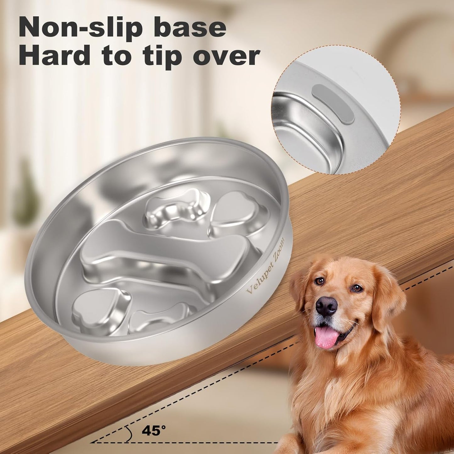Slow Feeder Dog Bowls,Non-Slip Base Stainless Steel Pet Food Bowls,2 Cups Metal Dog Slow Feeder Bowl for Large Medium Breed,Double-Sided