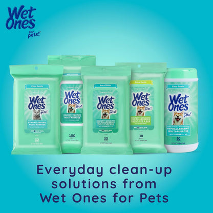Wet Ones for Pets Hypoallergenic Face Cleansing Pads for Dogs, Fragrance Free - Small, Disposable Round Dog Face Cleaning Wipes, Extra Gentle, 50 Count (Pack of 2)