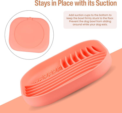 Slow Feeder Bowl With Lick Mat for Medium & Large Breed Dogs - Non-Slip Silicone (Coral)