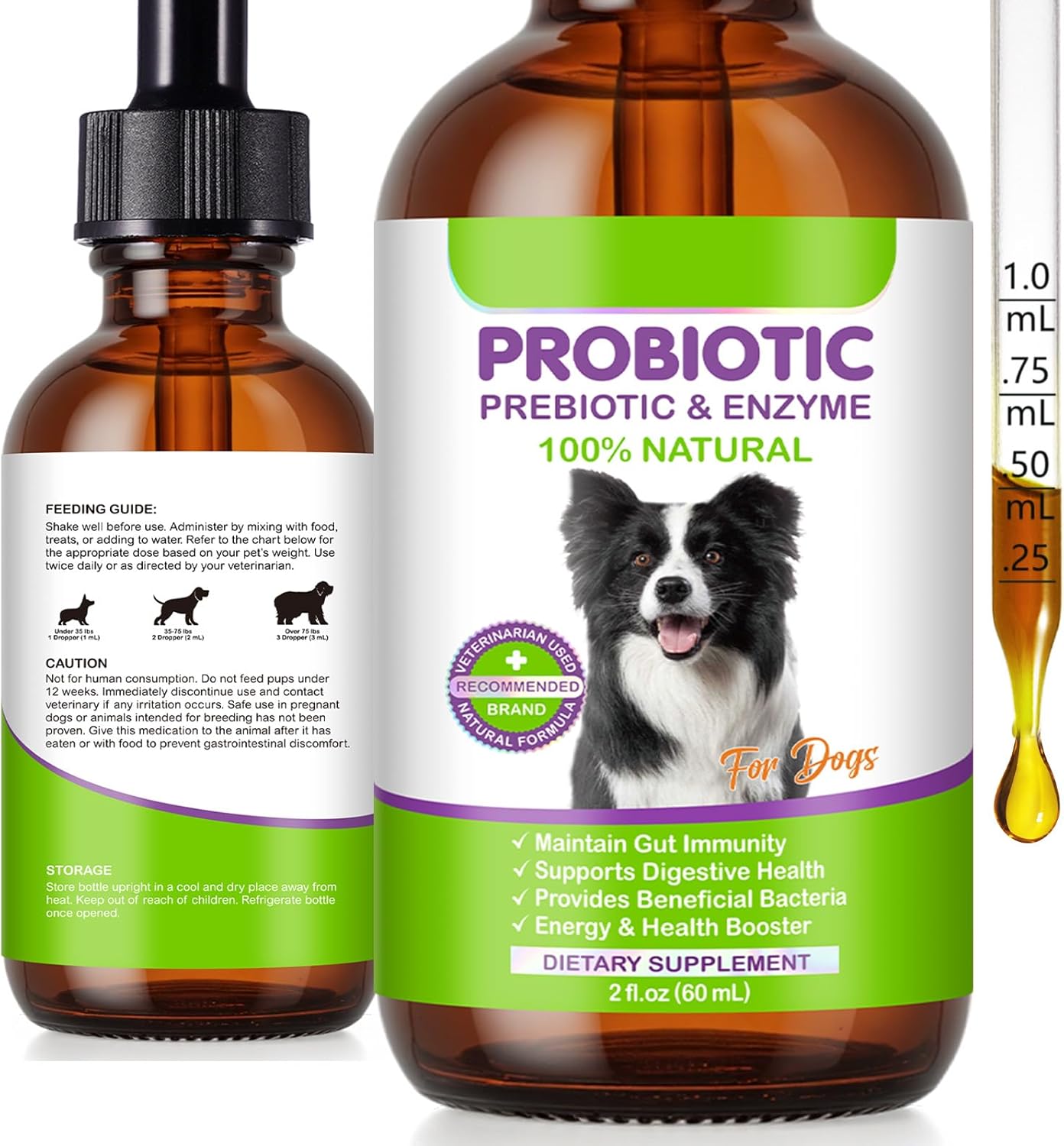 Dog Probiotic, Liquid Probiotics for Dogs, Prebiotic & Digestive Enzymes, Dogs Probiotics Supplement Help Digestive Health, Immune Support, Diarrhea Relief, Dog Herbal Supplements 60ml